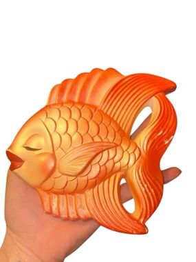 Vintage orange chalk ware fish wall hanging